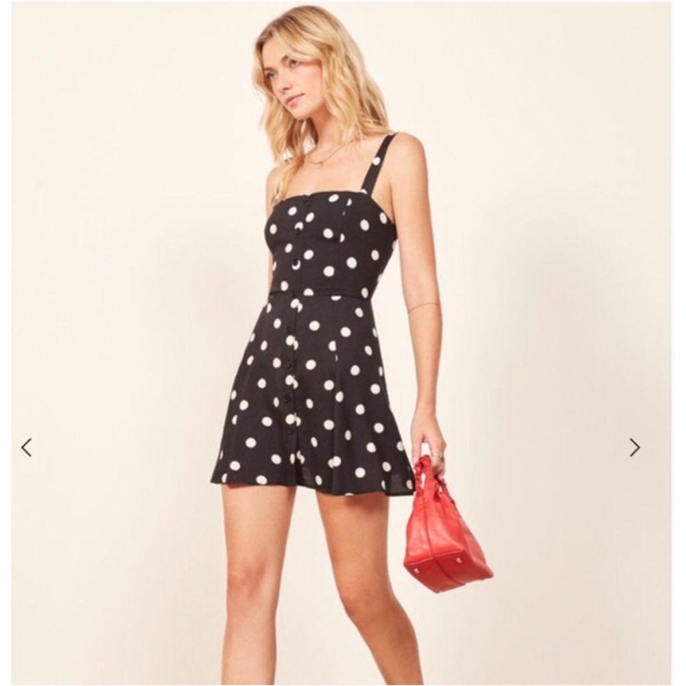 Reformation Black and White Polka Dot Mini Dress